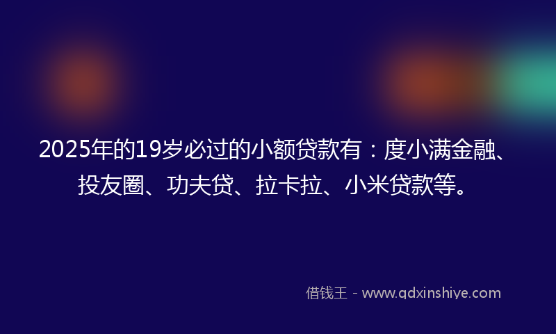 2025年的19岁必过的小额贷款有：度小满金融、投友圈、功夫贷、拉卡拉、小米贷款等。