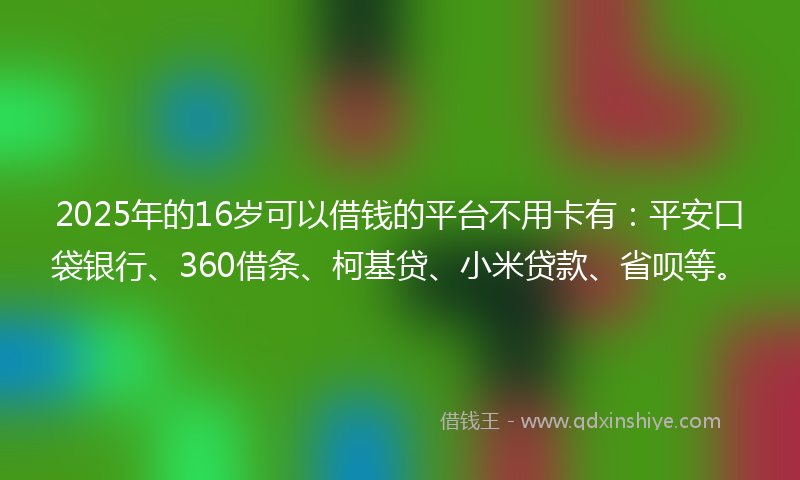 2025年的16岁可以借钱的平台不用卡有：平安口袋银行、360借条、柯基贷、小米贷款、省呗等。