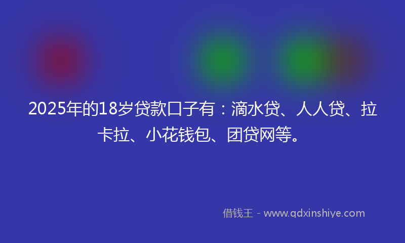 2025年的18岁贷款口子有：滴水贷、人人贷、拉卡拉、小花钱包、团贷网等。