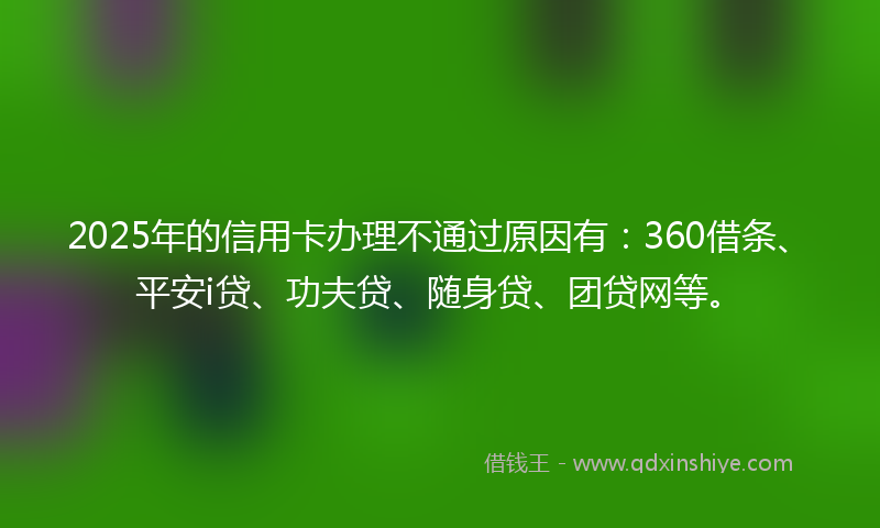 2025年的信用卡办理不通过原因有：360借条、平安i贷、功夫贷、随身贷、团贷网等。