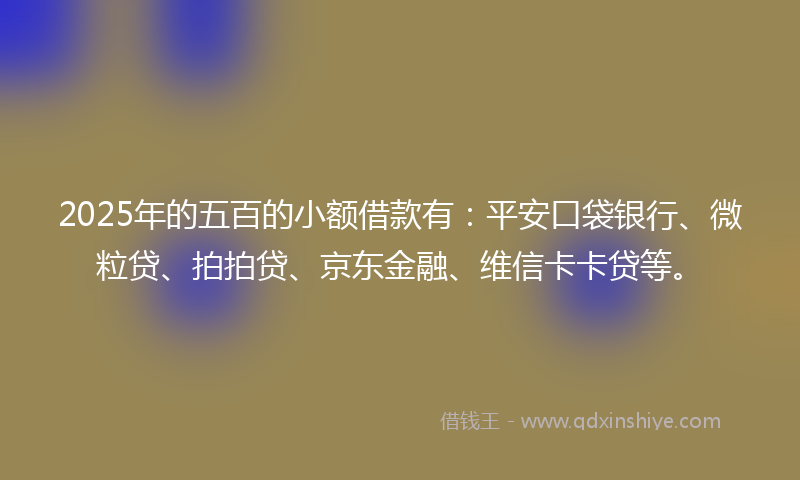 2025年的五百的小额借款有：平安口袋银行、微粒贷、拍拍贷、京东金融、维信卡卡贷等。