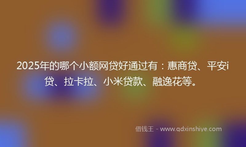 2025年的哪个小额网贷好通过有：惠商贷、平安i贷、拉卡拉、小米贷款、融逸花等。