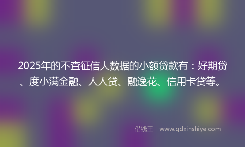 2025年的不查征信大数据的小额贷款有：好期贷、度小满金融、人人贷、融逸花、信用卡贷等。