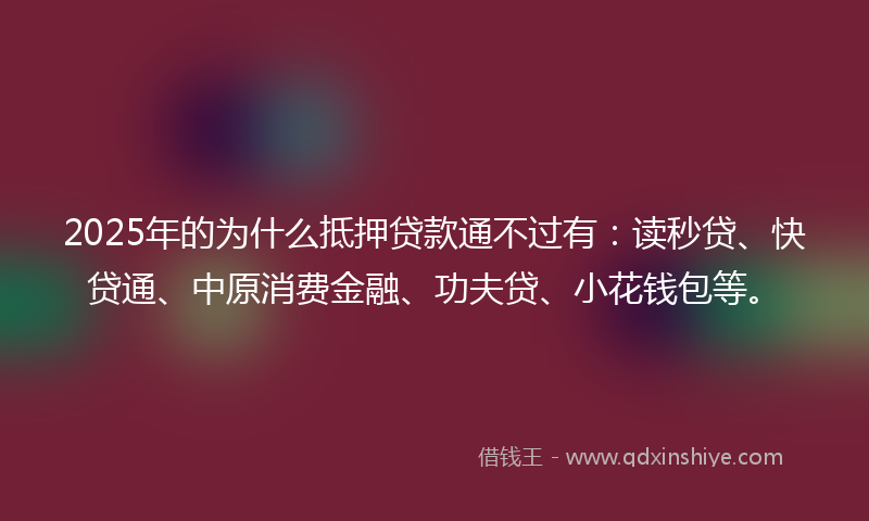 2025年的为什么抵押贷款通不过有:读秒贷、快贷通、中原消费金融、功夫贷、小花钱包等。