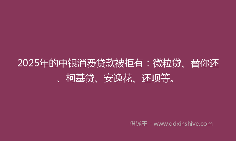 2025年的中银消费贷款被拒有：微粒贷、替你还、柯基贷、安逸花、还呗等。