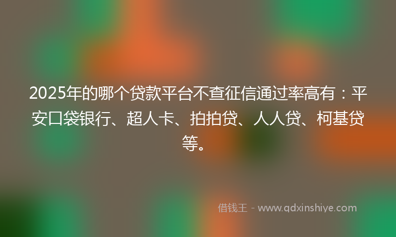 2025年的哪个贷款平台不查征信通过率高有：平安口袋银行、超人卡、拍拍贷、人人贷、柯基贷等。
