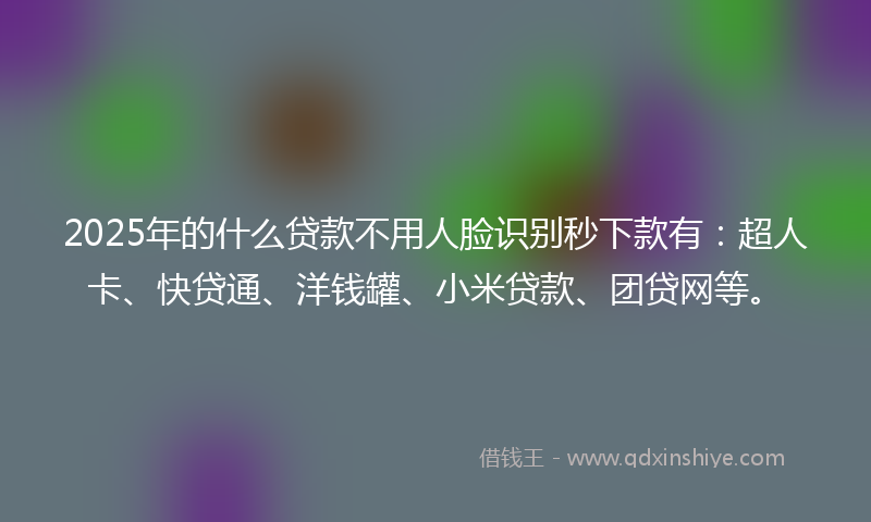 2025年的什么贷款不用人脸识别秒下款有：超人卡、快贷通、洋钱罐、小米贷款、团贷网等。