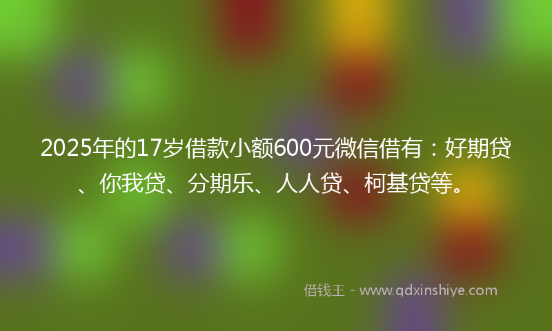 2025年的17岁借款小额600元微信借有：好期贷、你我贷、分期乐、人人贷、柯基贷等。