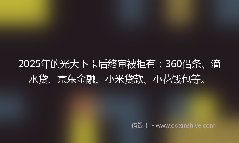 2025年的光大下卡后终审被拒有：360借条、滴水贷、京东金融、小米贷款、小花钱包等。