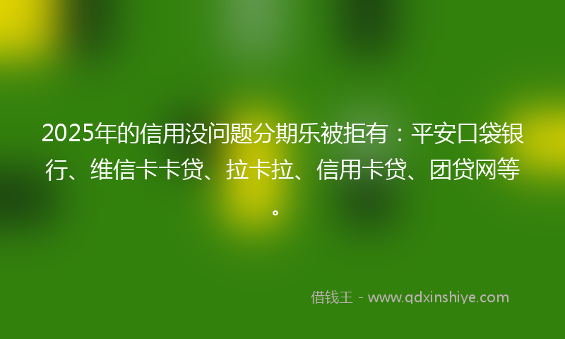 2025年的信用没问题分期乐被拒有：平安口袋银行、维信卡卡贷、拉卡拉、信用卡贷、团贷网等。