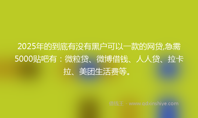 2025年的到底有没有黑户可以一款的网贷,急需5000贴吧有：微粒贷、微博借钱、人人贷、拉卡拉、美团生活费等。