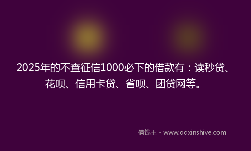 2025年的不查征信1000必下的借款有：读秒贷、花呗、信用卡贷、省呗、团贷网等。