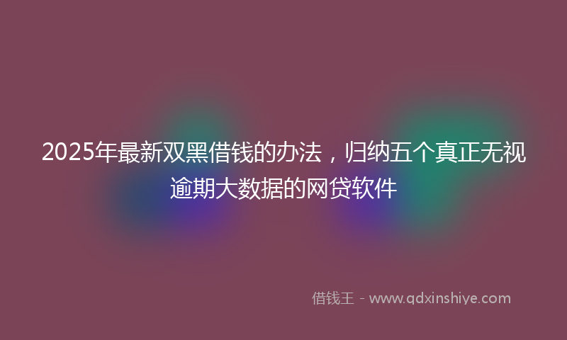 2025年最新双黑借钱的办法，归纳五个真正无视逾期大数据的网贷软件
