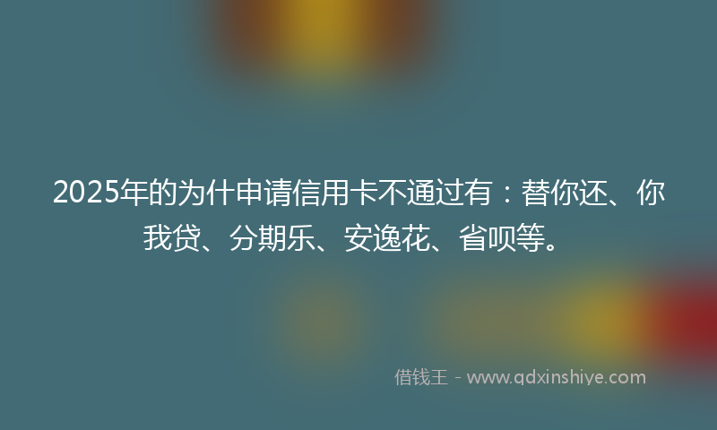 2025年的为什申请信用卡不通过有：替你还、你我贷、分期乐、安逸花、省呗等。