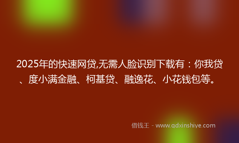 2025年的快速网贷,无需人脸识别下载有：你我贷、度小满金融、柯基贷、融逸花、小花钱包等。