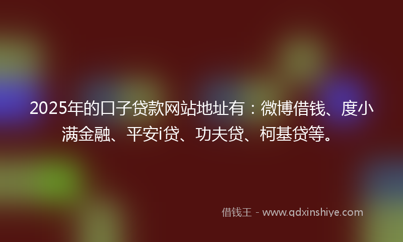 2025年的口子贷款网站地址有：微博借钱、度小满金融、平安i贷、功夫贷、柯基贷等。