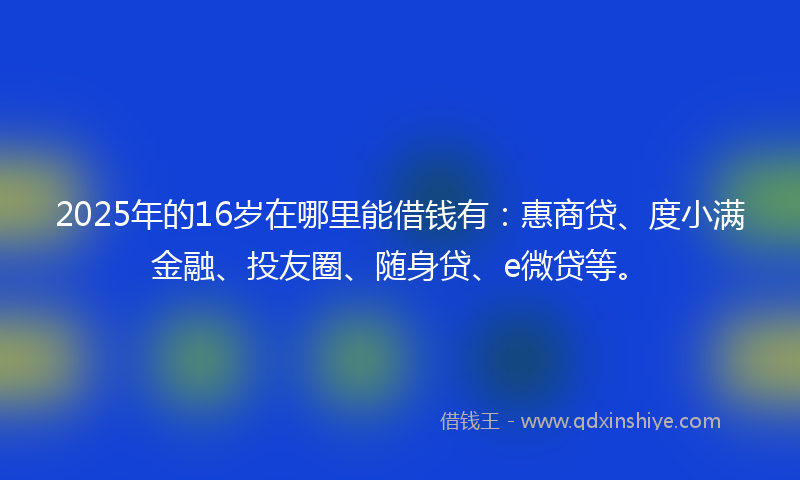 2025年的16岁在哪里能借钱有：惠商贷、度小满金融、投友圈、随身贷、e微贷等。