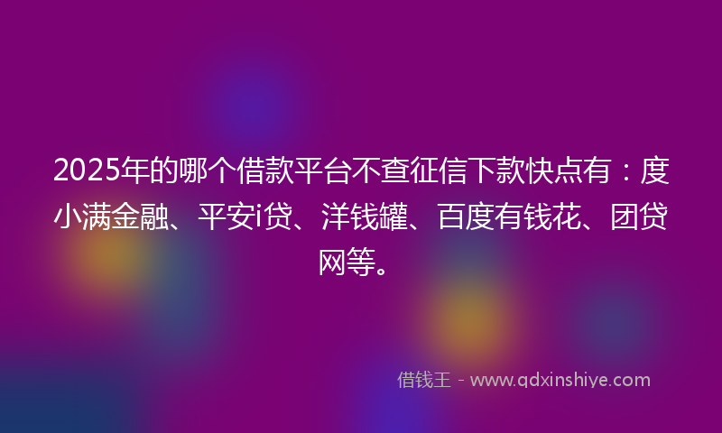 2025年的哪个借款平台不查征信下款快点有：度小满金融、平安i贷、洋钱罐、百度有钱花、团贷网等。