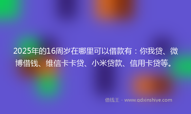 2025年的16周岁在哪里可以借款有：你我贷、微博借钱、维信卡卡贷、小米贷款、信用卡贷等。