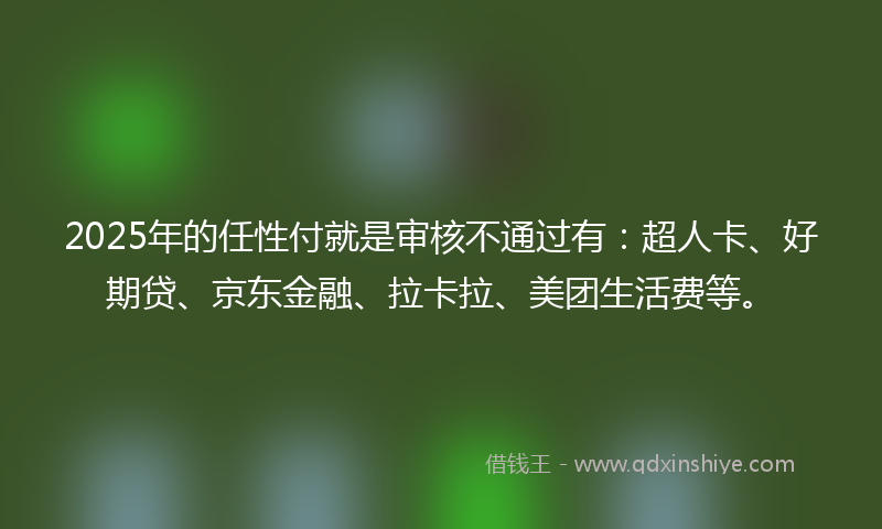 2025年的任性付就是审核不通过有：超人卡、好期贷、京东金融、拉卡拉、美团生活费等。