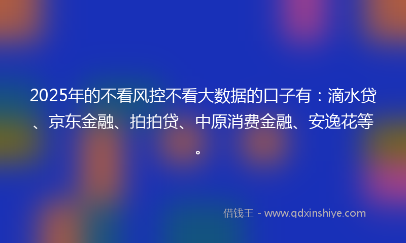 2025年的不看风控不看大数据的口子有：滴水贷、京东金融、拍拍贷、中原消费金融、安逸花等。
