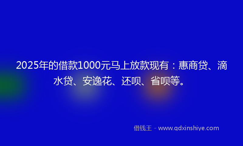 2025年的借款1000元马上放款现有：惠商贷、滴水贷、安逸花、还呗、省呗等。