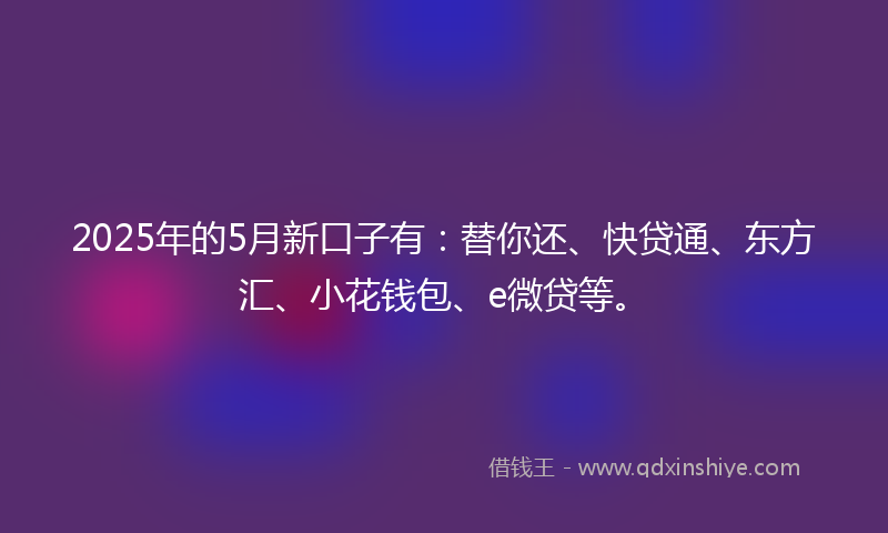 2025年的5月新口子有：替你还、快贷通、东方汇、小花钱包、e微贷等。