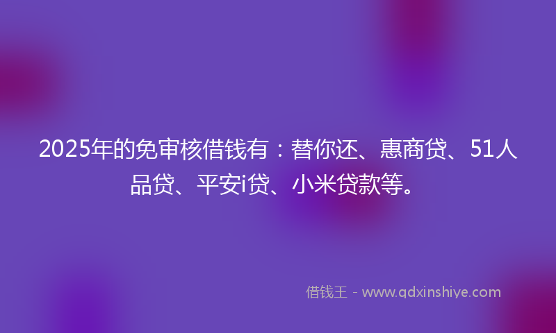 2025年的免审核借钱有：替你还、惠商贷、51人品贷、平安i贷、小米贷款等。