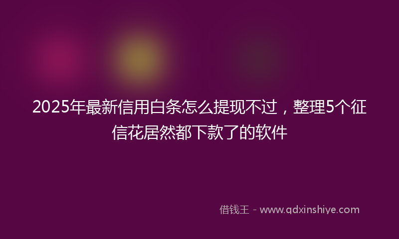 2025年最新信用白条怎么提现不过，整理5个征信花居然都下款了的软件