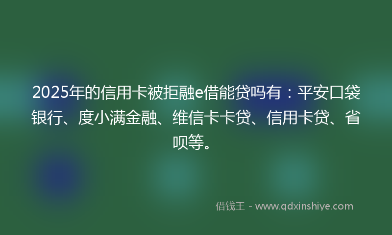 2025年的信用卡被拒融e借能贷吗有：平安口袋银行、度小满金融、维信卡卡贷、信用卡贷、省呗等。