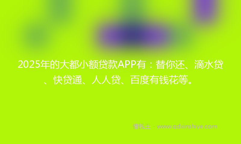 2025年的大都小额贷款APP有：替你还、滴水贷、快贷通、人人贷、百度有钱花等。