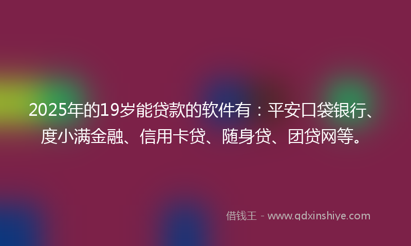 2025年的19岁能贷款的软件有：平安口袋银行、度小满金融、信用卡贷、随身贷、团贷网等。