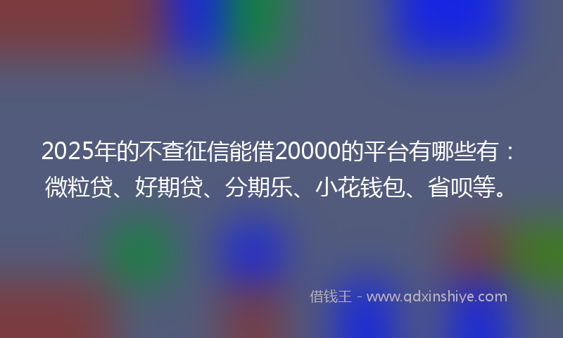 2025年的不查征信能借20000的平台有哪些有：微粒贷、好期贷、分期乐、小花钱包、省呗等。