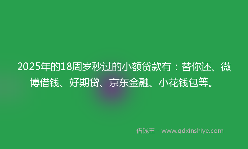 2025年的18周岁秒过的小额贷款有：替你还、微博借钱、好期贷、京东金融、小花钱包等。