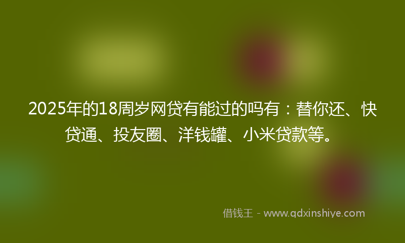 2025年的18周岁网贷有能过的吗有：替你还、快贷通、投友圈、洋钱罐、小米贷款等。