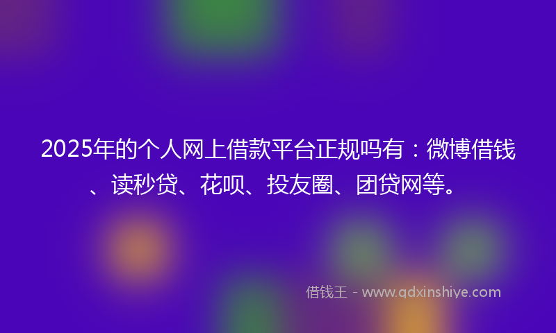 2025年的个人网上借款平台正规吗有：微博借钱、读秒贷、花呗、投友圈、团贷网等。