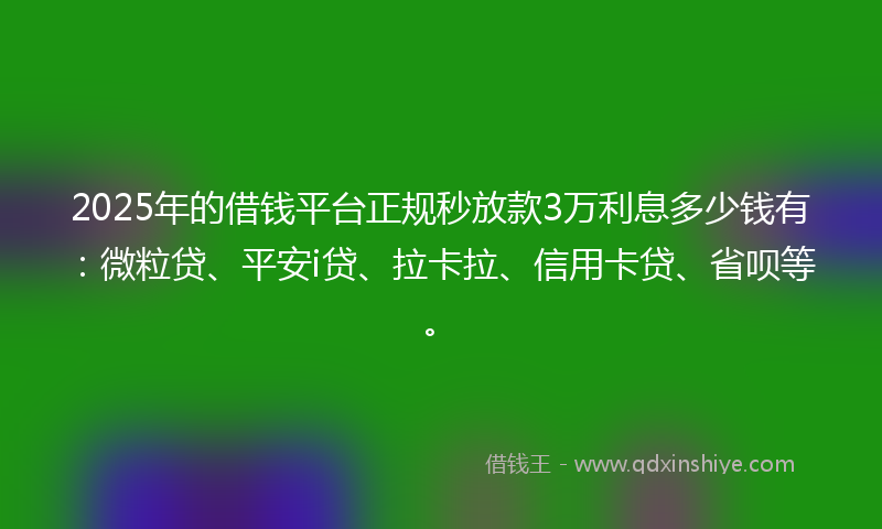 2025年的借钱平台正规秒放款3万利息多少钱有：微粒贷、平安i贷、拉卡拉、信用卡贷、省呗等。
