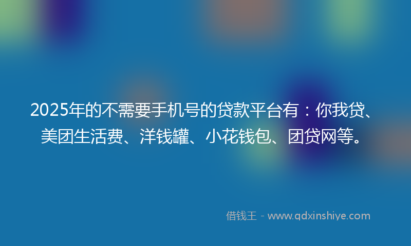 2025年的不需要手机号的贷款平台有：你我贷、美团生活费、洋钱罐、小花钱包、团贷网等。