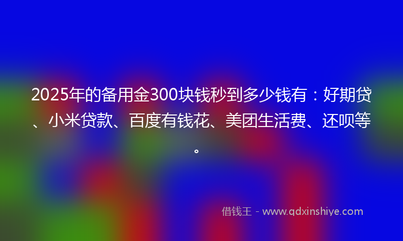 2025年的备用金300块钱秒到多少钱有：好期贷、小米贷款、百度有钱花、美团生活费、还呗等。