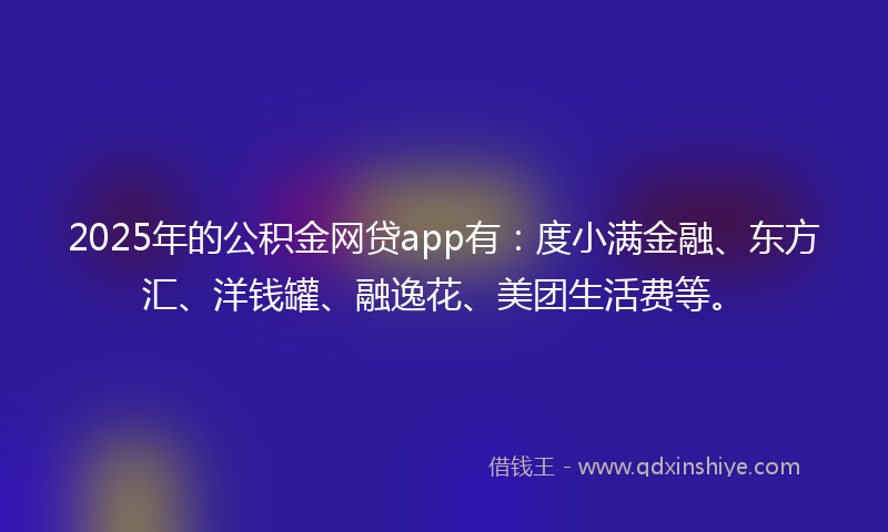 2025年的公积金网贷app有：度小满金融、东方汇、洋钱罐、融逸花、美团生活费等。