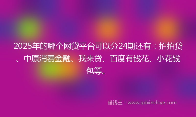 2025年的哪个网贷平台可以分24期还有：拍拍贷、中原消费金融、我来贷、百度有钱花、小花钱包等。