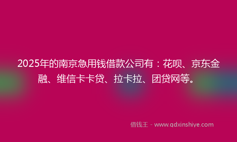 2025年的南京急用钱借款公司有：花呗、京东金融、维信卡卡贷、拉卡拉、团贷网等。