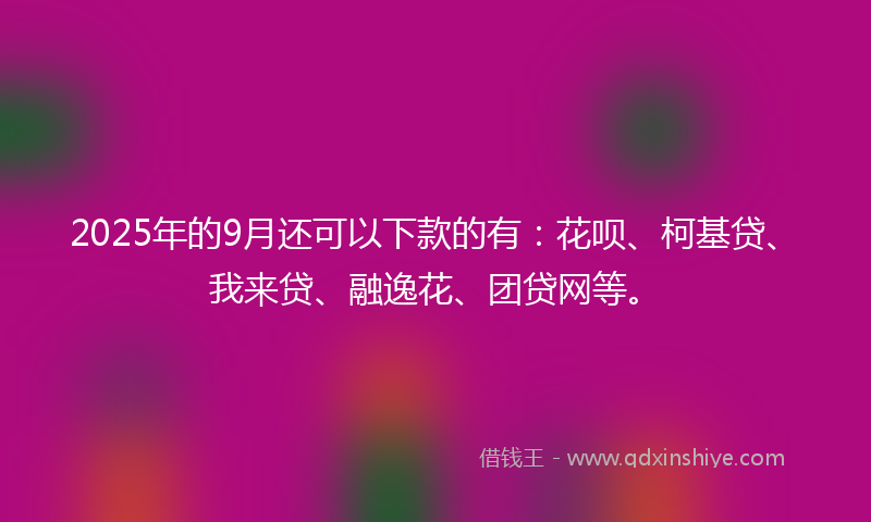 2025年的9月还可以下款的有：花呗、柯基贷、我来贷、融逸花、团贷网等。