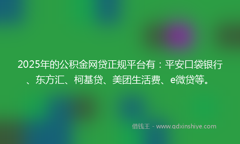 2025年的公积金网贷正规平台有：平安口袋银行、东方汇、柯基贷、美团生活费、e微贷等。