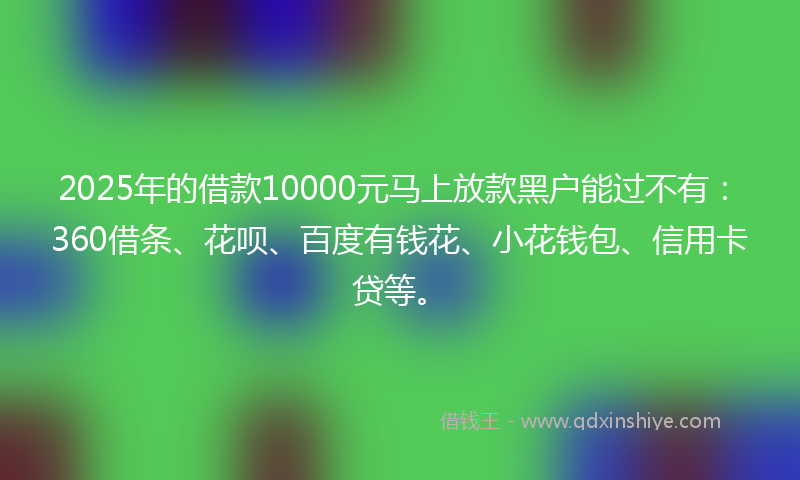 2025年的借款10000元马上放款黑户能过不有：360借条、花呗、百度有钱花、小花钱包、信用卡贷等。