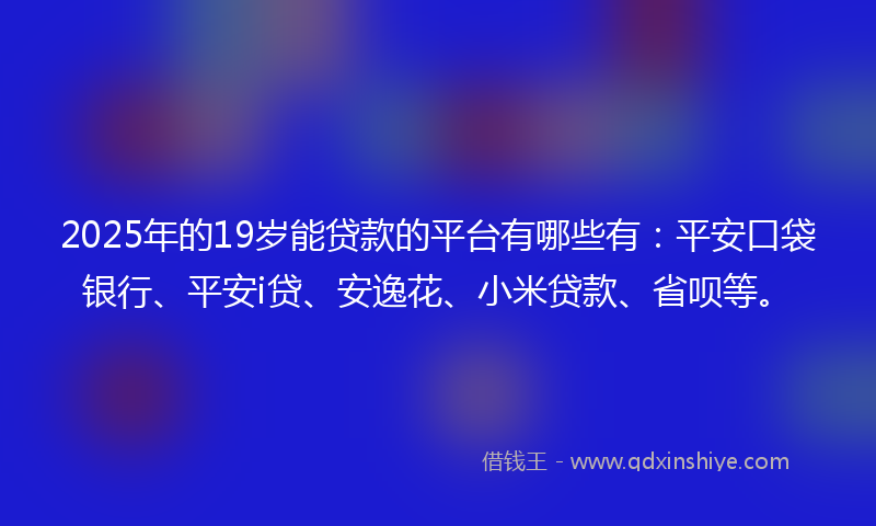 2025年的19岁能贷款的平台有哪些有：平安口袋银行、平安i贷、安逸花、小米贷款、省呗等。