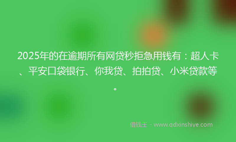 2025年的在逾期所有网贷秒拒急用钱有：超人卡、平安口袋银行、你我贷、拍拍贷、小米贷款等。