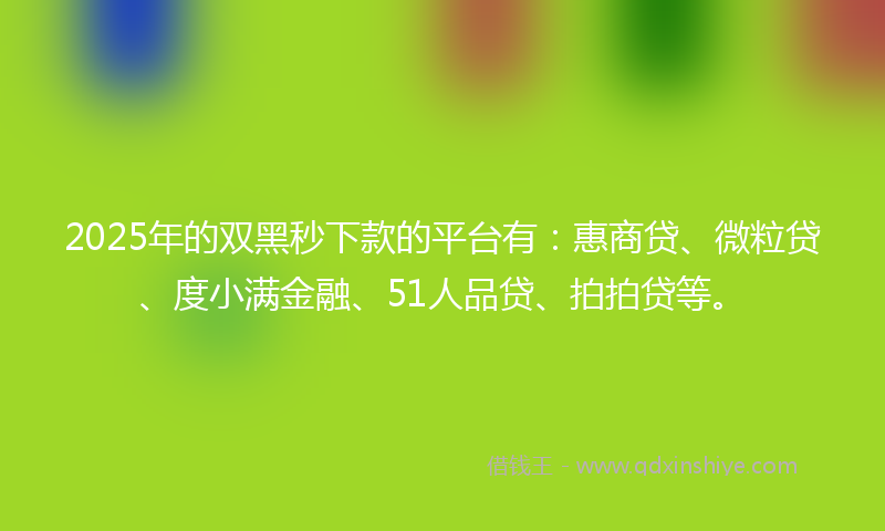 2025年的双黑秒下款的平台有：惠商贷、微粒贷、度小满金融、51人品贷、拍拍贷等。