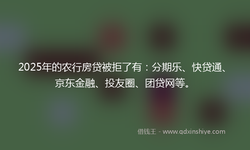 2025年的农行房贷被拒了有：分期乐、快贷通、京东金融、投友圈、团贷网等。