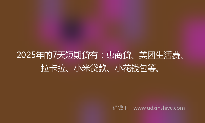 2025年的7天短期贷有：惠商贷、美团生活费、拉卡拉、小米贷款、小花钱包等。